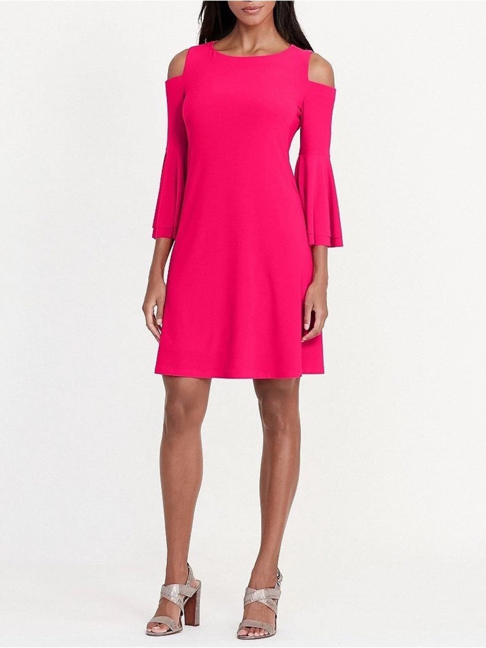 Ralph Lauren Hot Pink Cold-Shoulder Bell Sleeve Dress